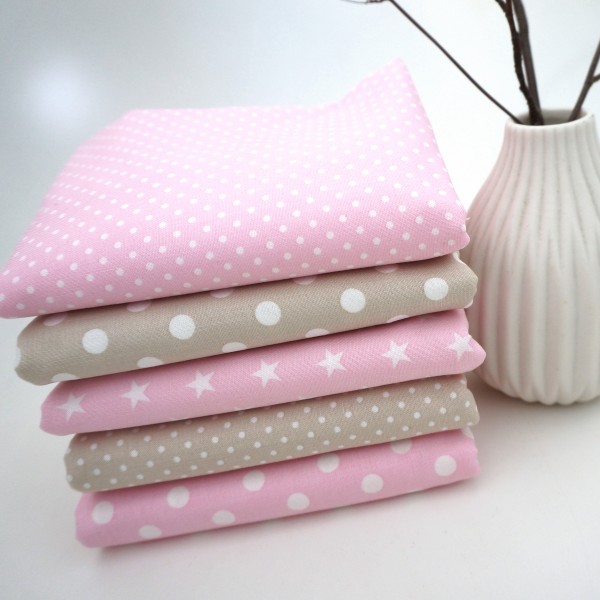 Stoffpaket Baumwolle, 5 x 50 x 144 cm, Hellrosé, Creme, Patchwork