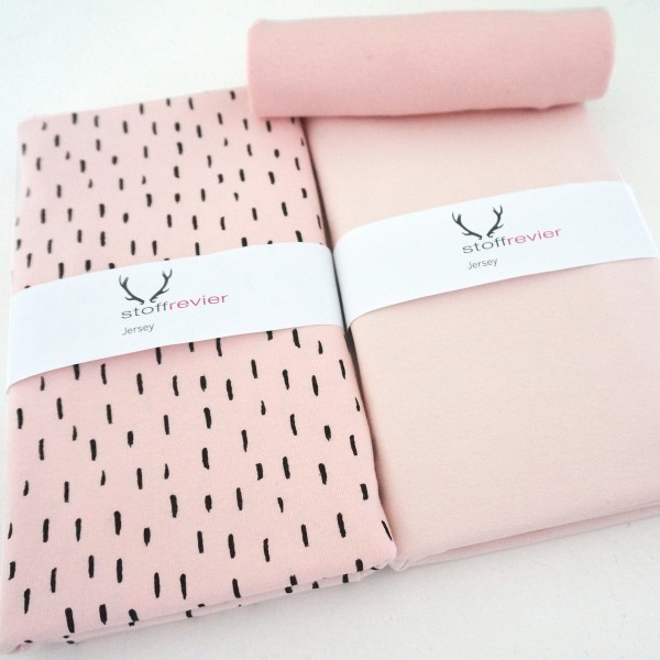Stoffpaket Jersey, Striche, Uni, Bündchen, zart Rosé