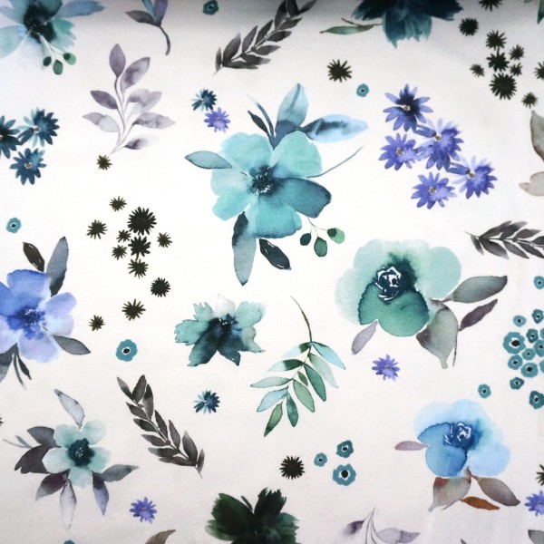 Jersey, Gypsy Flower, Weiß/Blau, Digitaldruck, Meterware