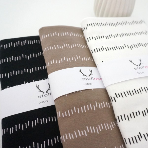 Stoffpaket Jersey, irregular Stripes, Schwarz, Taupe, Ecru