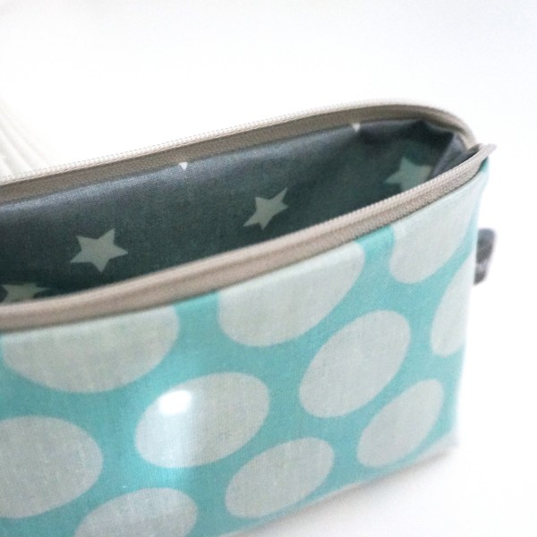 Kosmetiktasche, Schminktasche, Wachstuch, Dots Maxi, Aqua