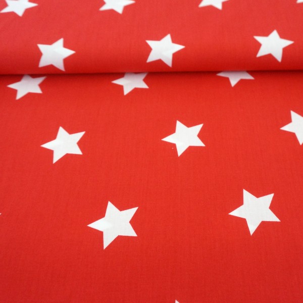 Baumwollstoff, Popeline, große Sterne, Maxisterne, Rot/Weiß