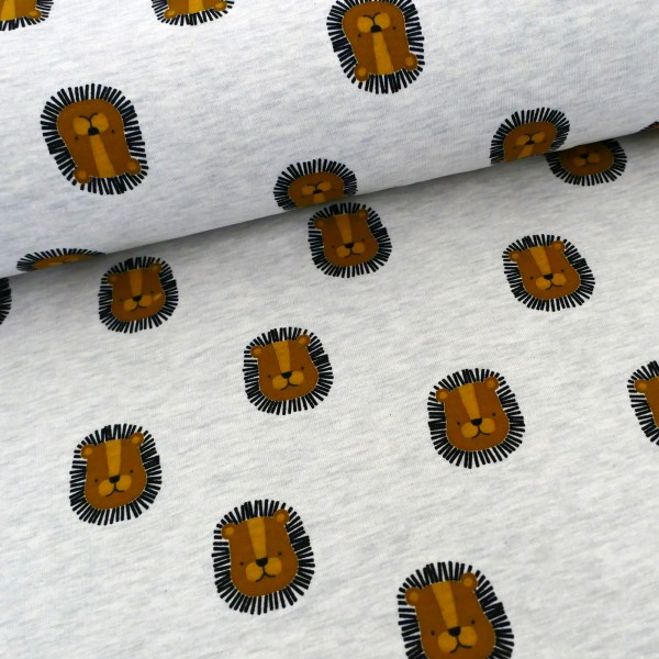 Kuschelsweat 'Lion', Löwen, Ecru meliert, Meterware