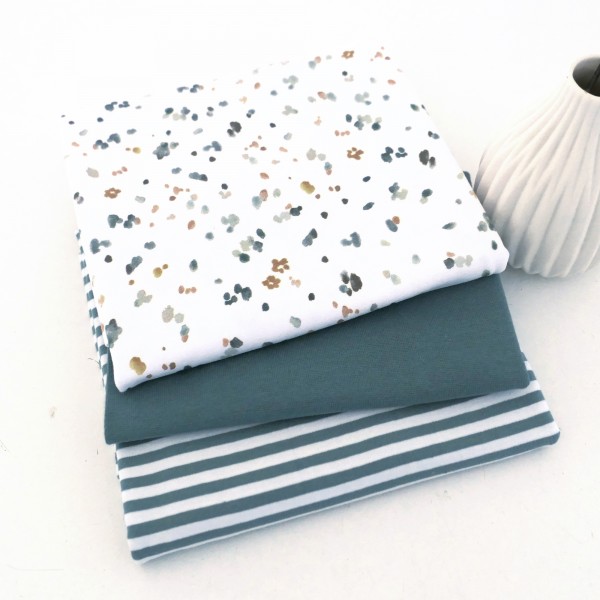 Stoffpaket Jersey, Kleckse und Streifen, Mint, Bündchen