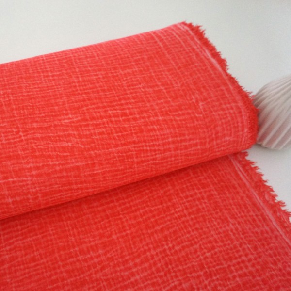 Musselin, Double Gauze, Uni, Koralle, Tie Dye, Meterware