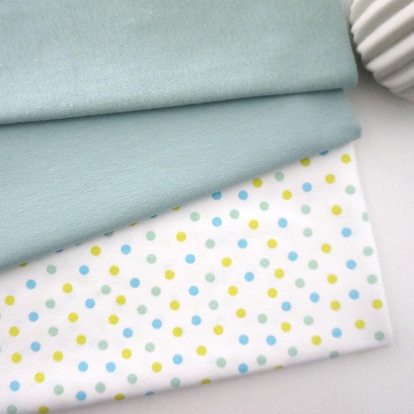 Stoffpaket Jersey, Ink Dots, Weiß/Mint/Blau, Uni Mint, Bündchen