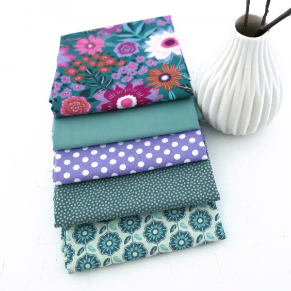 Stoffpaket Baumwolle, Fat Quarter, Wilde Mischung, Blumen, Punkte, Kleckse