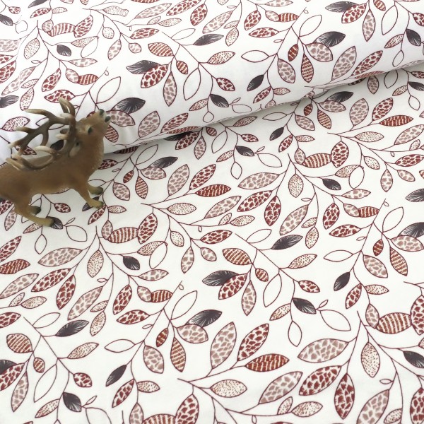 Jersey, organic, Ranken und Blätter, Weiß/Nude, Meterware