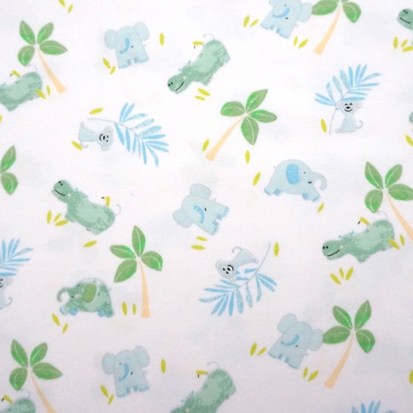 Jersey, Safari, Elefanten und Nashorn, Weiß, Meterware