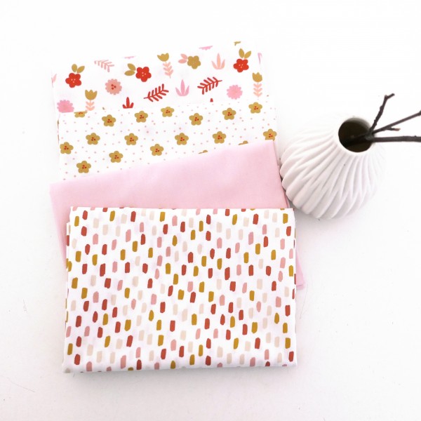Stoffpaket Baumwolle, Streublumen, Pinselstriche, Uni, Patchwork