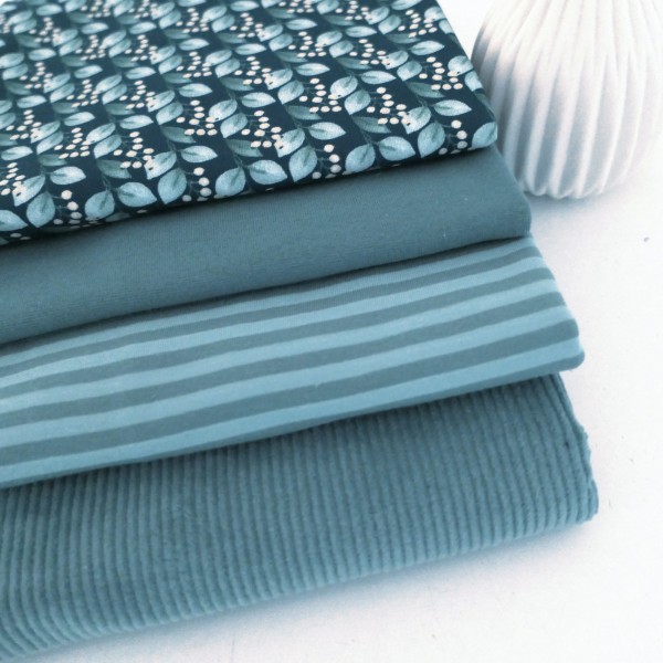 Jersey/Cord Stoffpaket, Beeren Blau, Streifen, Uni, Mint, 50cm Bündchen