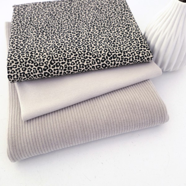Stoffpaket Jersey Leo Creme Cordjersey Uni Creme, Bündchen