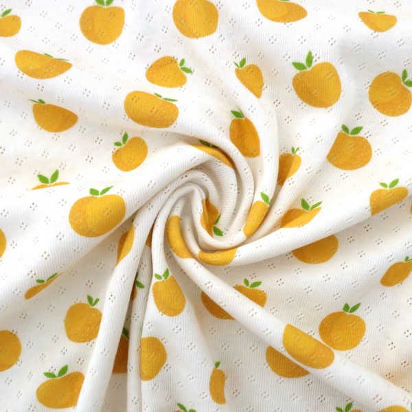 Jersey, Ajourjersey, Äpfel, Gelb, swafing Alva, Meterware