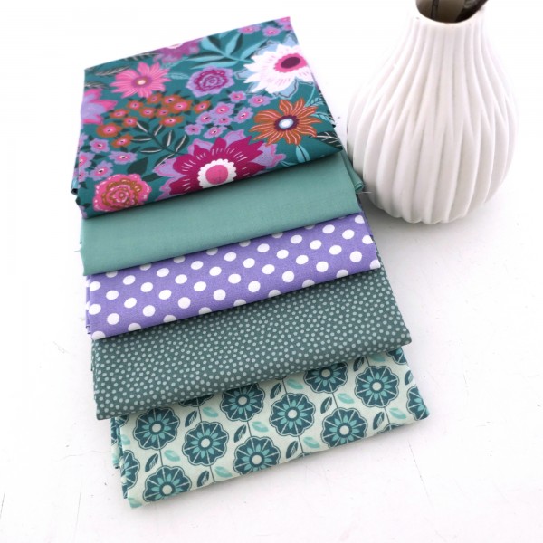 Stoffpaket Baumwolle, Fat Quarter, Wilde Mischung, Blumen, Punkte, Kleckse