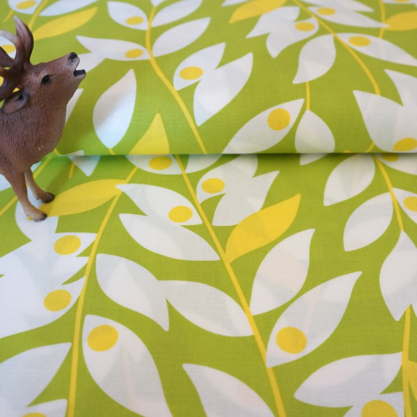Baumwollstoff, Patchwork, Free Spirit, Lindy Leaf, Grün/Gelb