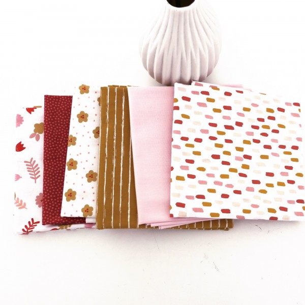 Stoffpaket Baumwolle, Fat Quarter, Blumen, Striche, Kleckse, Linien