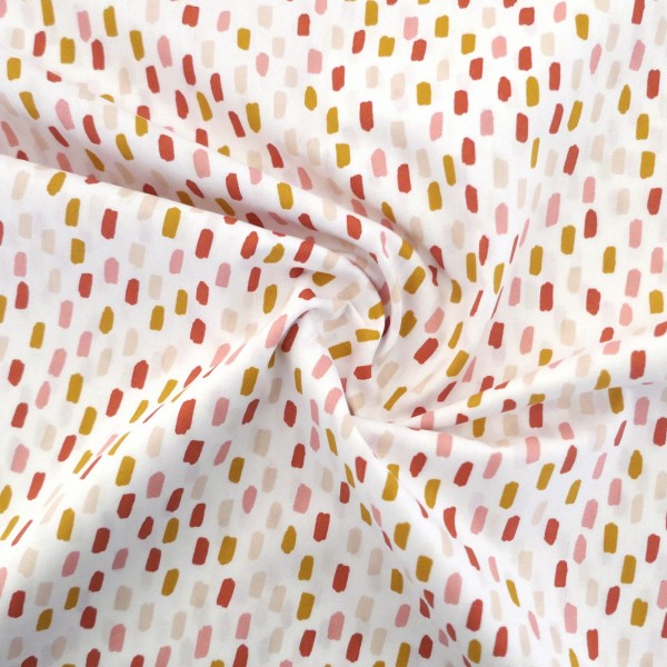 Baumwollstoff, Popelin, Pinselstriche, Weiß, Rosa, Gelb, Meterware
