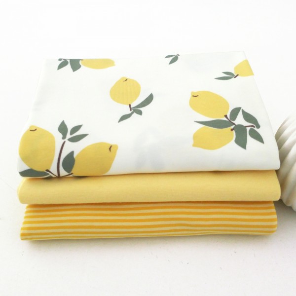Stoffpaket Jersey, große Zitronen, Ringel Gelb, 50 cm Bündchen