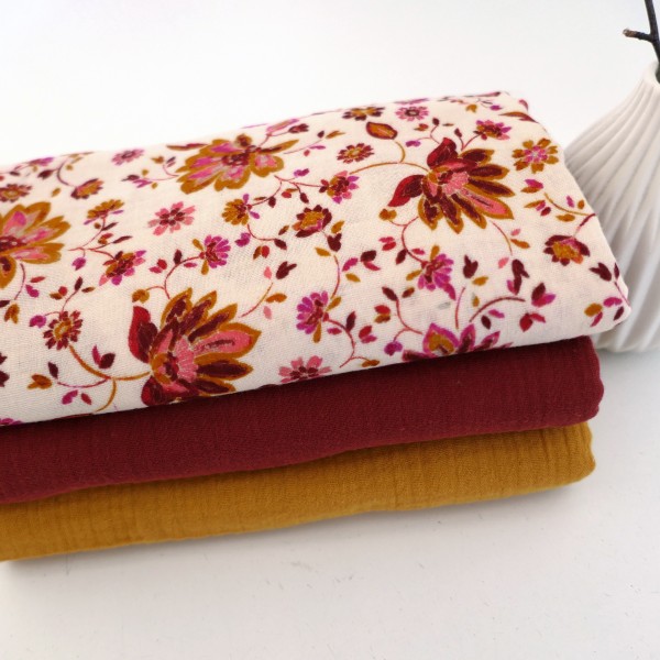 Stoffpaket Musselin, Spätsommer, Uni Senf und Rost