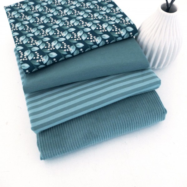 Jersey/Cord Stoffpaket, Beeren Blau, Streifen, Uni, Mint, 50cm Bündchen