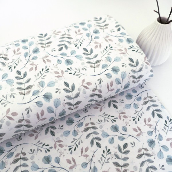 Jersey Watercolour Zweige, Äste, Off-White, Mint, Grün, Meterware