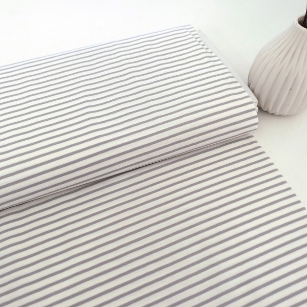 Jersey Bretonstreifen Weiß/Hellgrau, Meterware