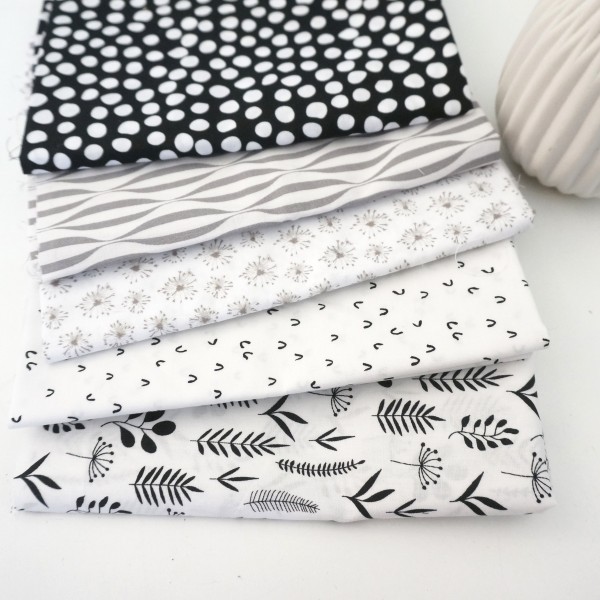 Restepaket Patchwork, Schwarz, Weiß, Grau