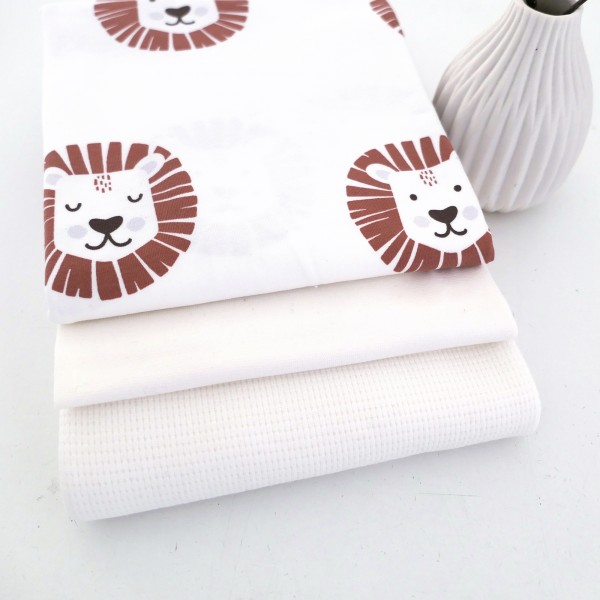 Jersey Stoffpaket, Löwenköpfe Natur/Braun, Waffelstrick Naturweiß, Bündchen