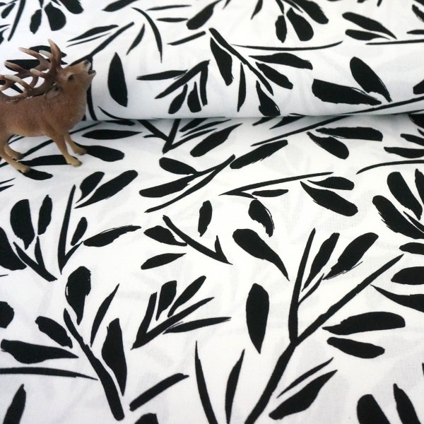 Halbleinen, Viskose, große Äste, Zweige Weiß, Meterware