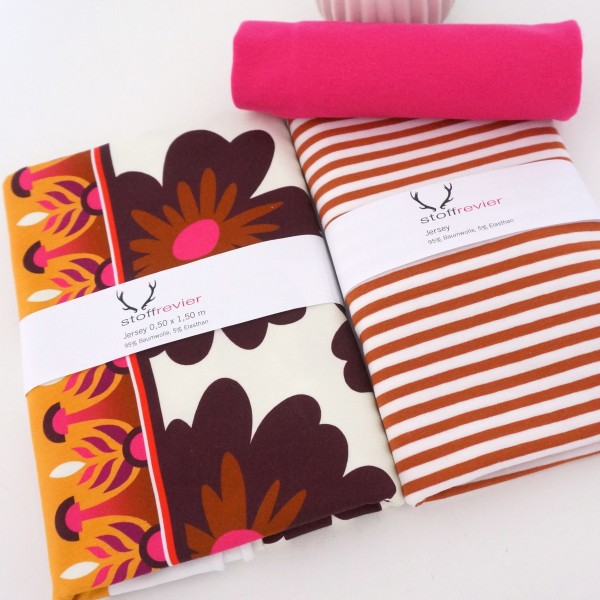 Stoffpaket Jersey, Bloom, Hello, Streifen, Bündchen