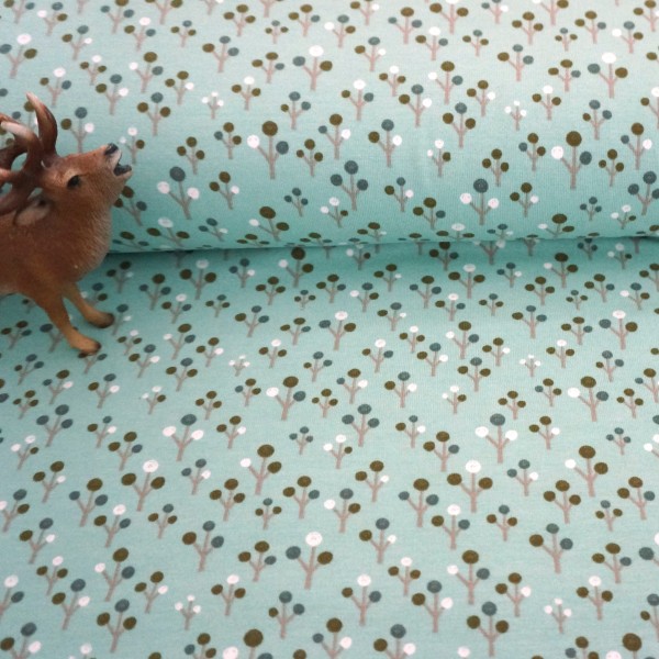 Jersey Bäume, Mint, Beige, Meterware