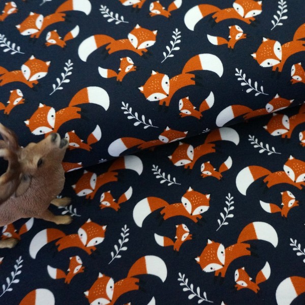 swafing, Jersey, Theo, Füchse, Dunkelblau, Meterware
