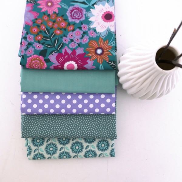Stoffpaket Baumwolle, Fat Quarter, Wilde Mischung, Blumen, Punkte, Kleckse