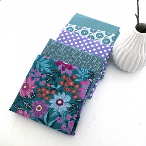 Stoffpaket Baumwolle, Fat Quarter, Wilde Mischung, Blumen, Punkte, Kleckse