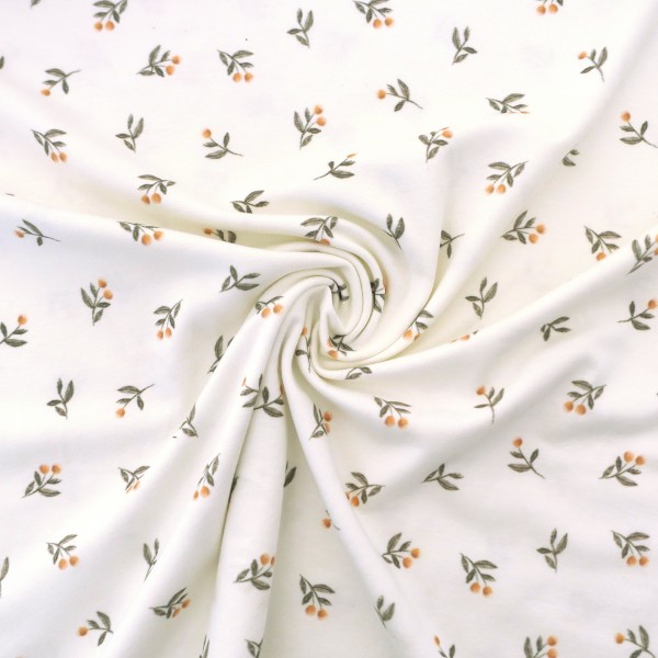 Jersey, Zweige, Off-White, Grün, Senf, Meterware