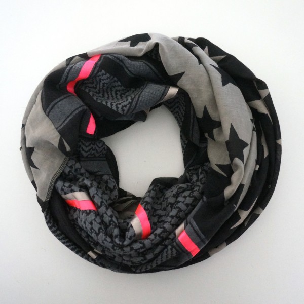 Halstuch Unikat "Pimp my Pali" Schwarz/Taupe, Neonpink