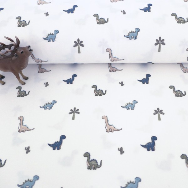 Jersey kleine Dinosaurier, Off-White, Bunt, Meterware