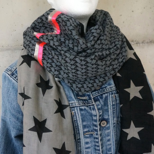 Halstuch Unikat "Pimp my Pali" Schwarz/Taupe, Neonpink