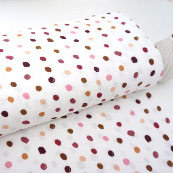 Musselin, Double Gauze, Kleckse, Rosa, Mauve, Meterware