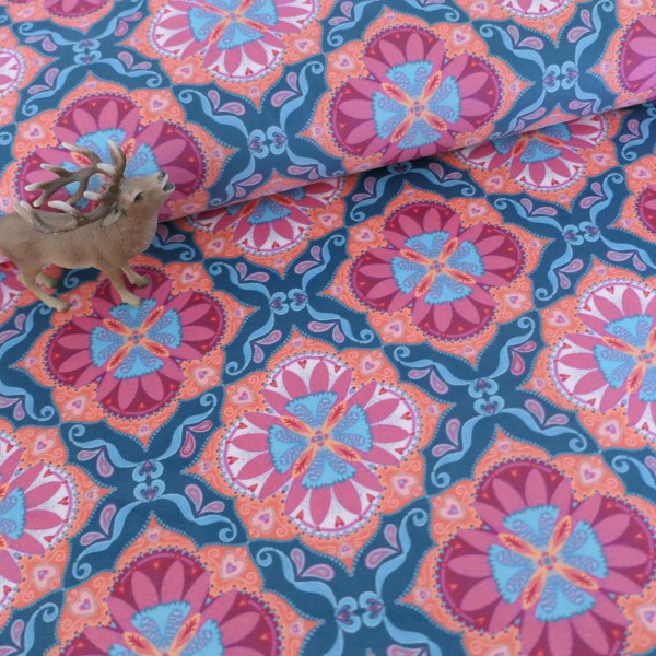 Samt, Boho Velvet, Ornamente, Petrol, Rot, Orange, swafing, Meterware