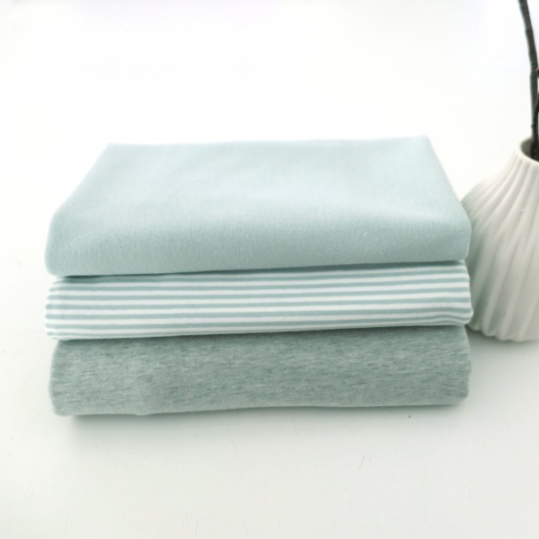 Stoffpaket Jersey, All-Mint, Ringel, Uni meliert, 50cm Bündchen