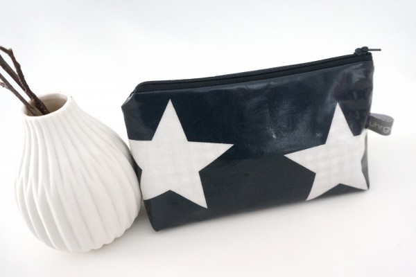 Kosmetiktasche, Schminktasche, Wachstuch, Stern, Nachtblau