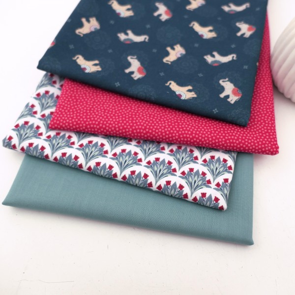 4 x 50 x 140 cm, Stoffpaket, Elefanten, Punkte, Tulpen, Uni, Baumwolle