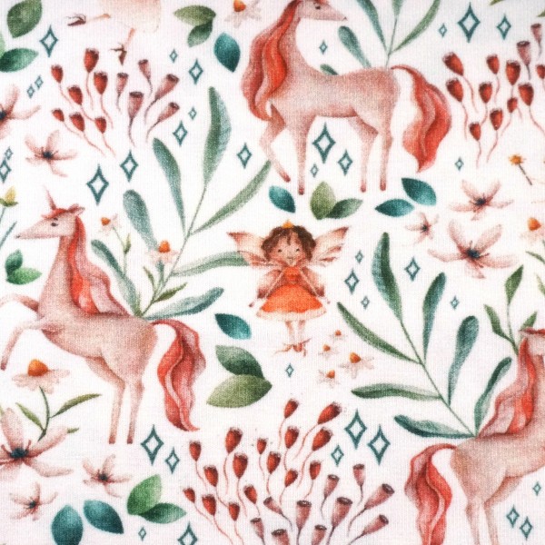 Jersey, Egge, Blumenelfen, Einhörner, Off-White, swafing, Meterware