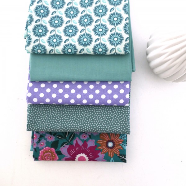 Stoffpaket Baumwolle, Fat Quarter, Wilde Mischung, Blumen, Punkte, Kleckse