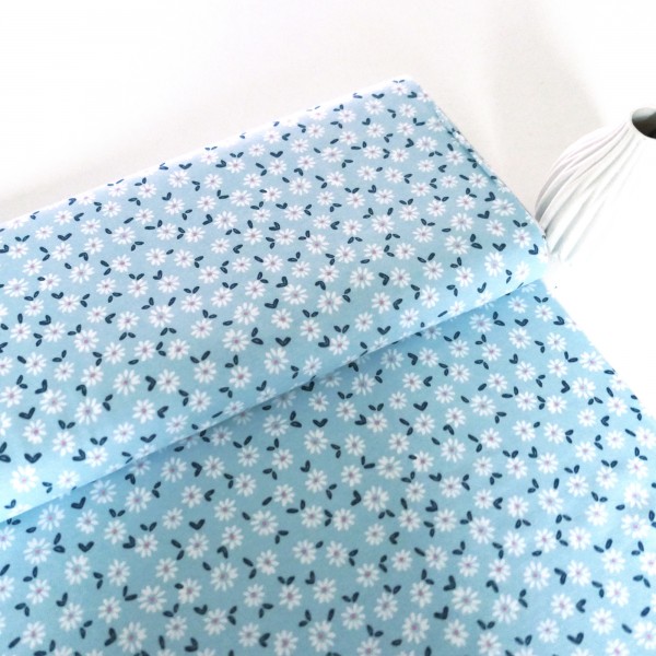 Jersey 'Gänseblümchen', Weiß auf Hellblau, Meterware