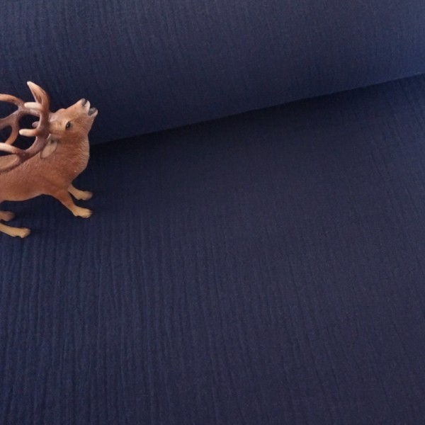 Musselin, Double Gauze, Uni, Dunkelblau, Meterware