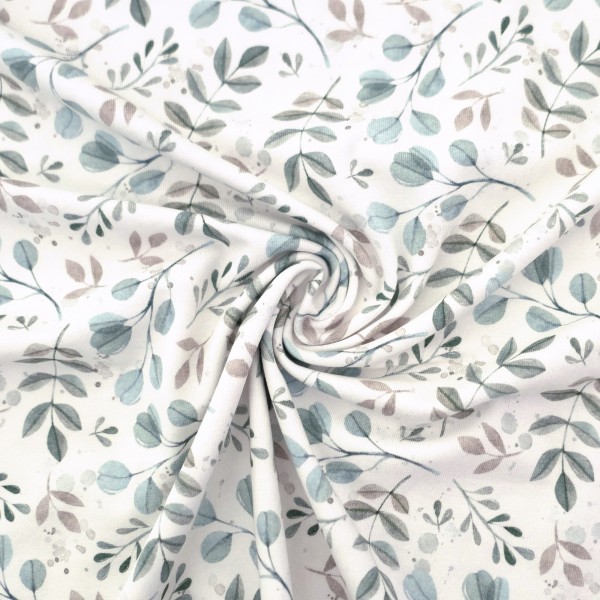 Jersey Watercolour Zweige, Äste, Off-White, Mint, Grün, Meterware