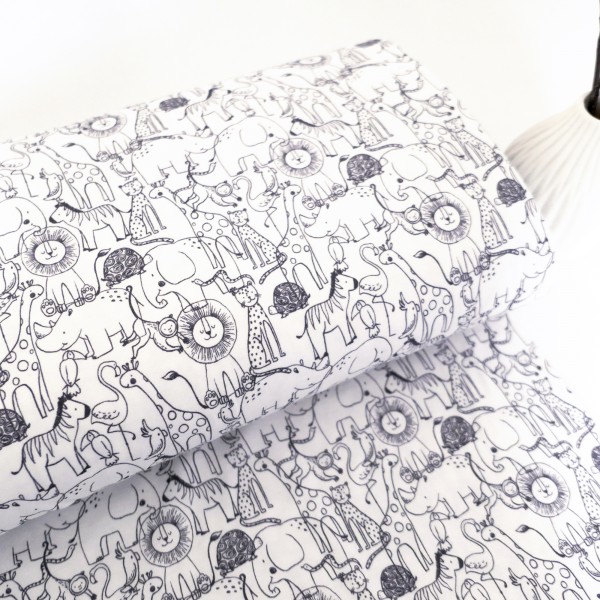 Jersey Im Zoo, Off-White, Dunkelgrau, Meterware