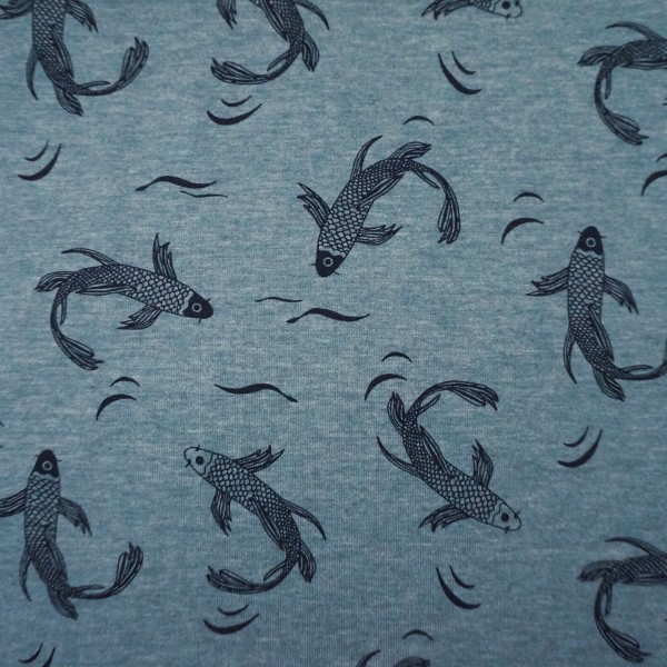 Jersey 'Kois' Fische, Rauchblau, meliert, Meterware